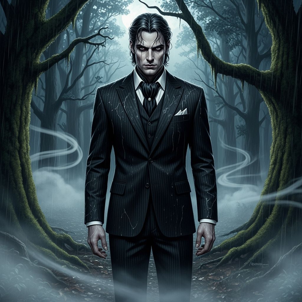 Handsome Vampire in Moonlit Forest Clearing