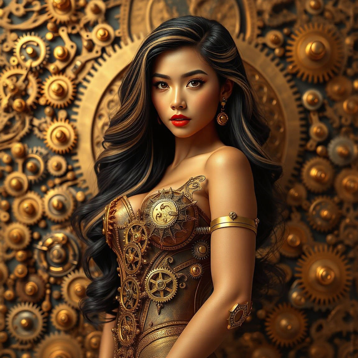 Steampunk Beauty: Thai Woman in Clockwork Gears