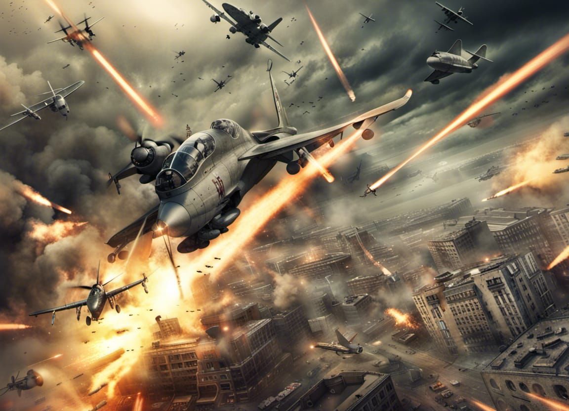 Futuristic Military Dogfight in Kharkiv Attack: Digital Illu...