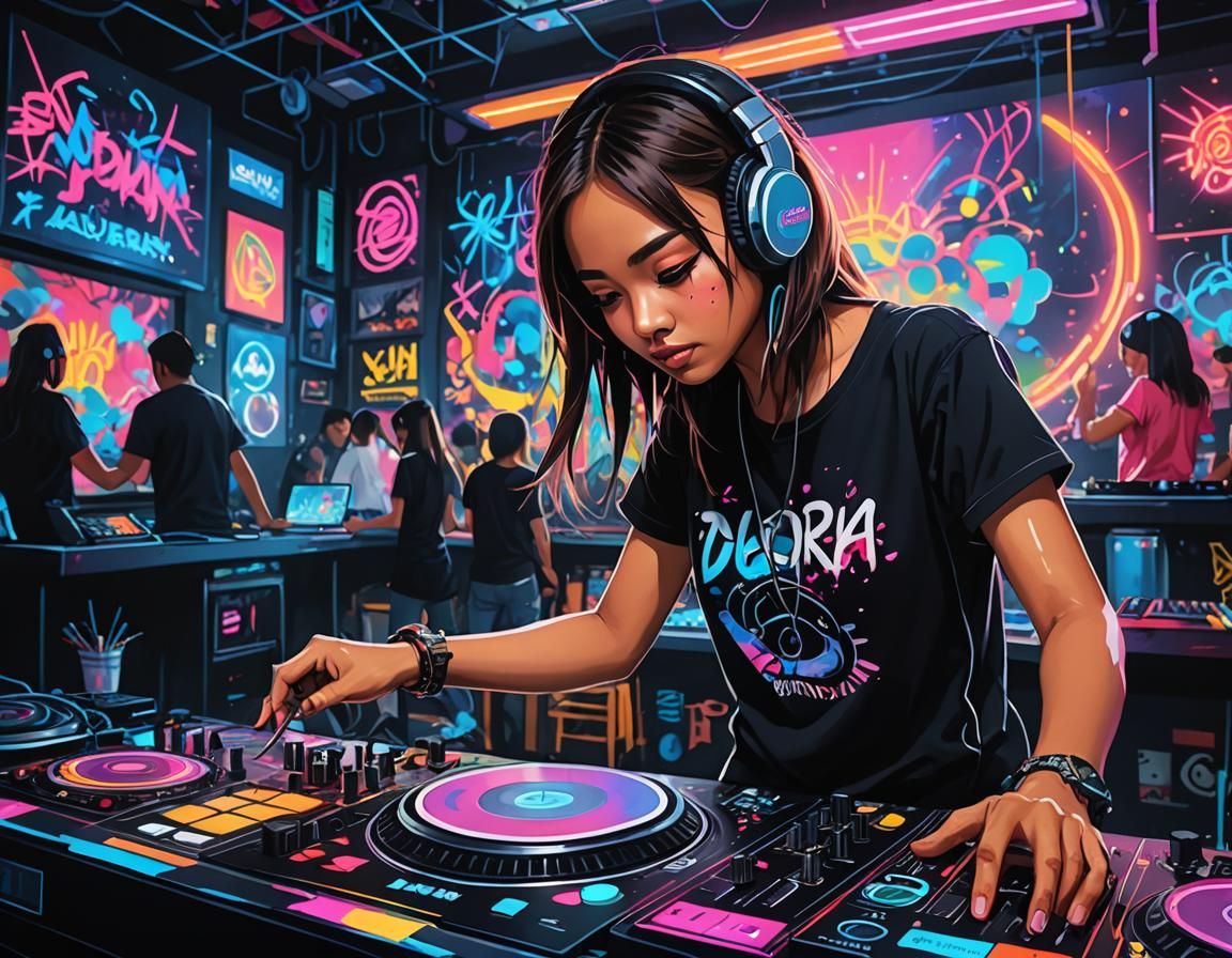Filipina DJ in EDM Club: Anime Graffiti Acrylic