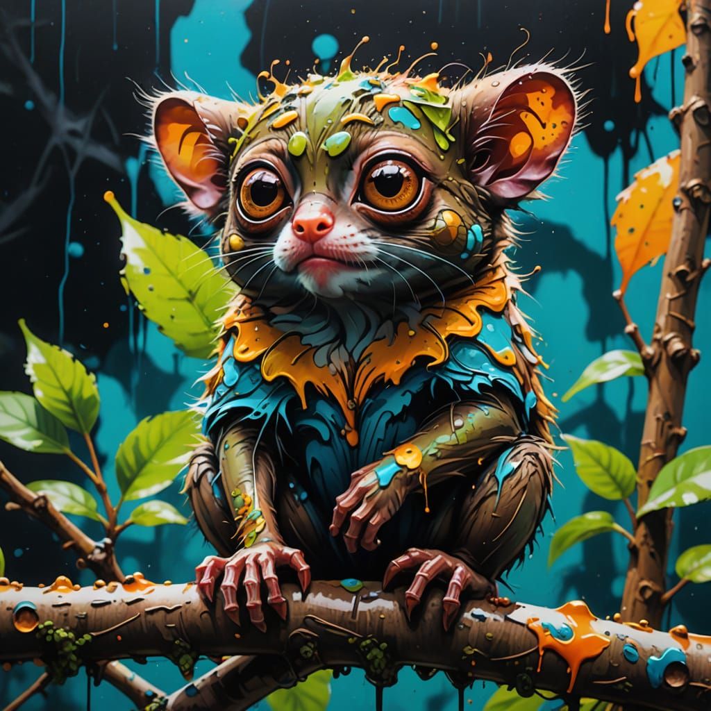 Vibrant Urban Tarsier Graffiti Portrait