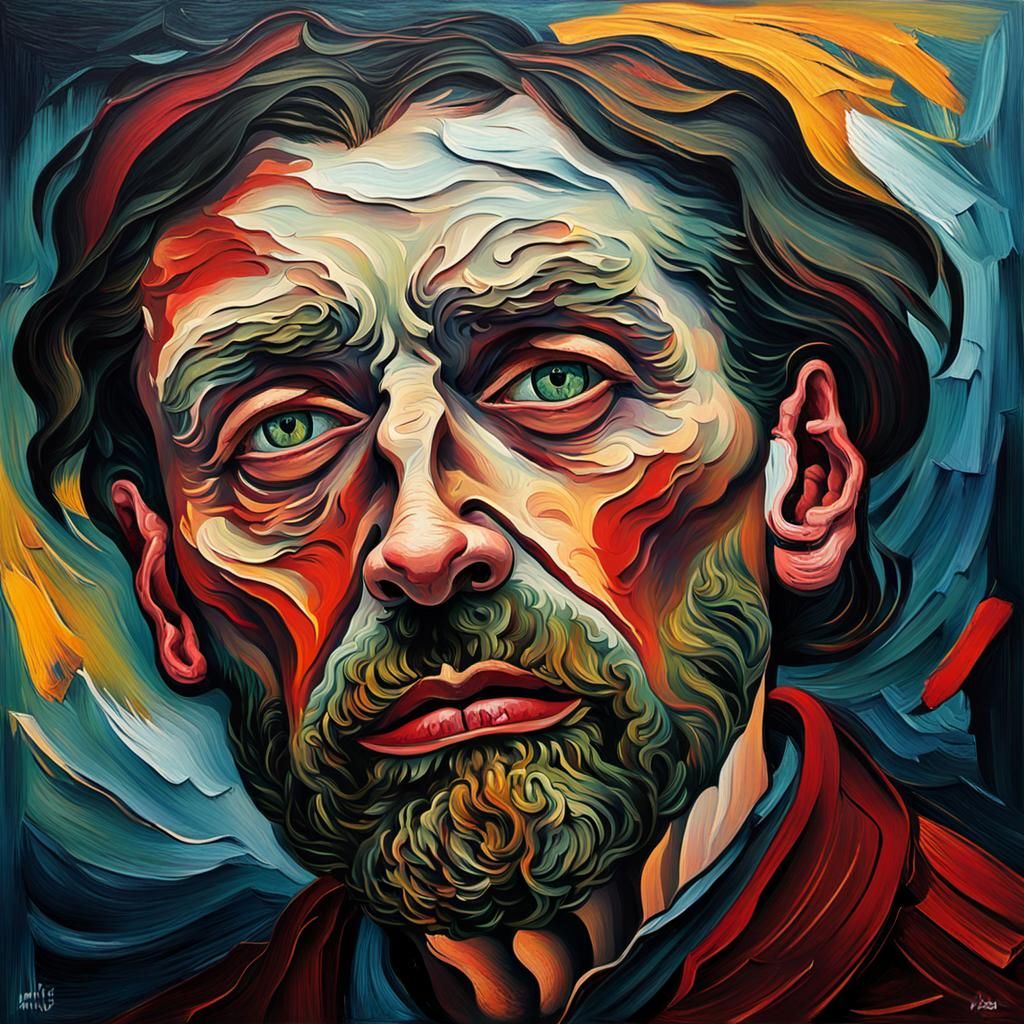Expressionist Portrait of Anguish in Vivid Brushstrokes