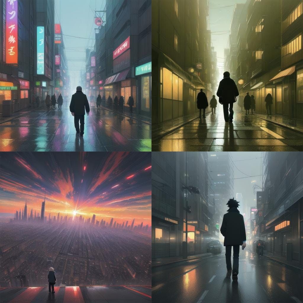 Man Walking in City Street: Anime Key Visual