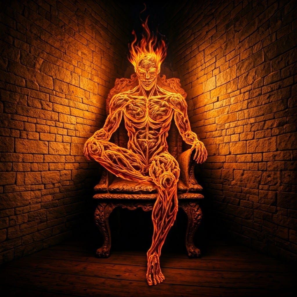Dark Flame Entity in Stone Chamber, Surreal