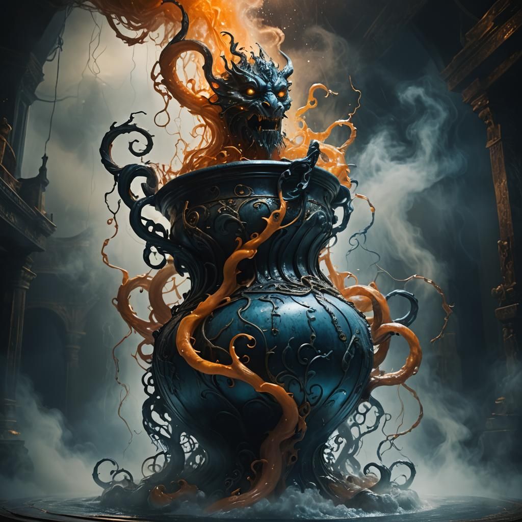 Grotesque Vessel in Mystical Chamber: Dark Fantasy Art