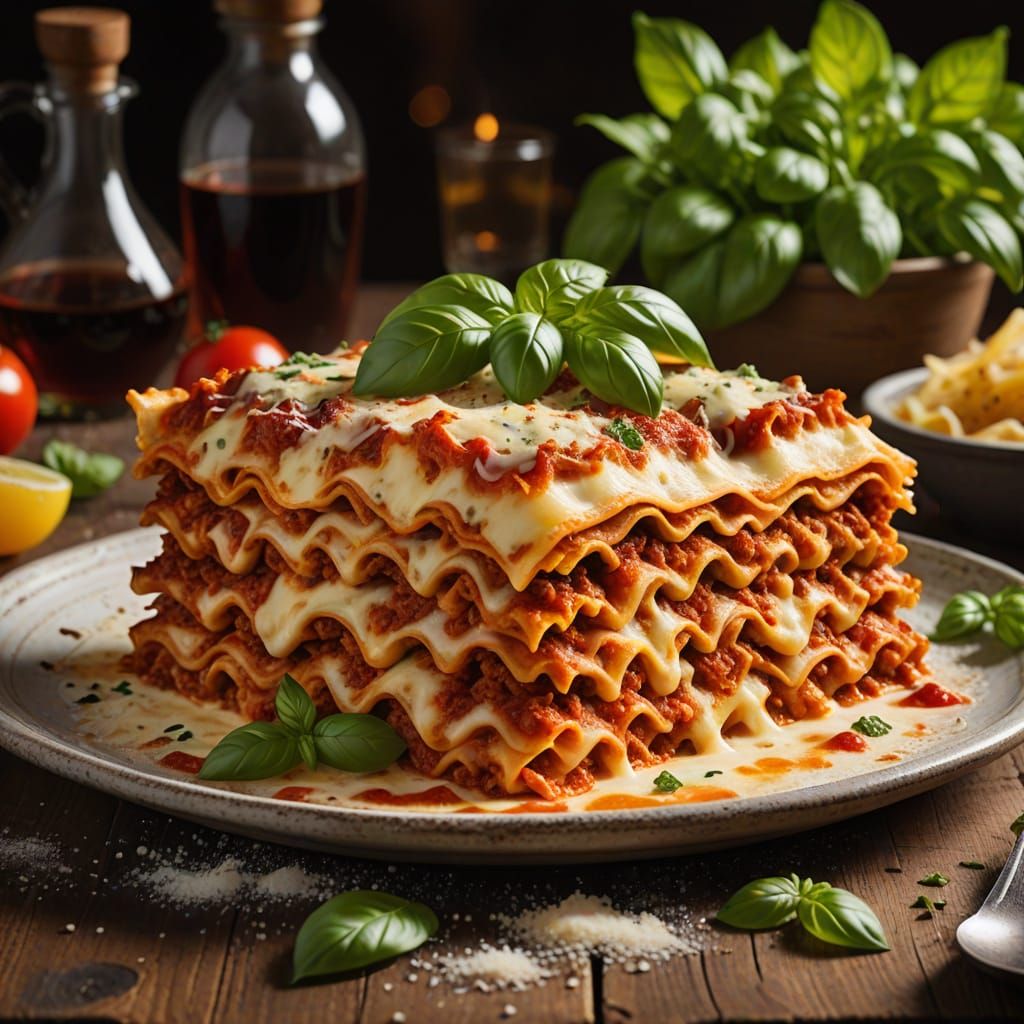 Warm Italian Masterpiece: Steaming Lasagna in Golden Light