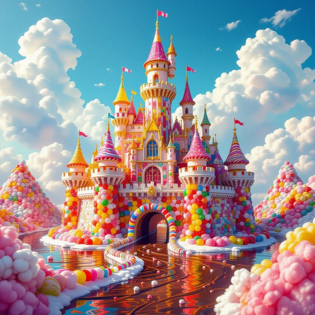Gummy Bear Castle with Chocolate River and Candy Details