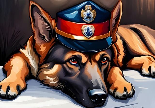 Police Dog Portrait in Cityscape