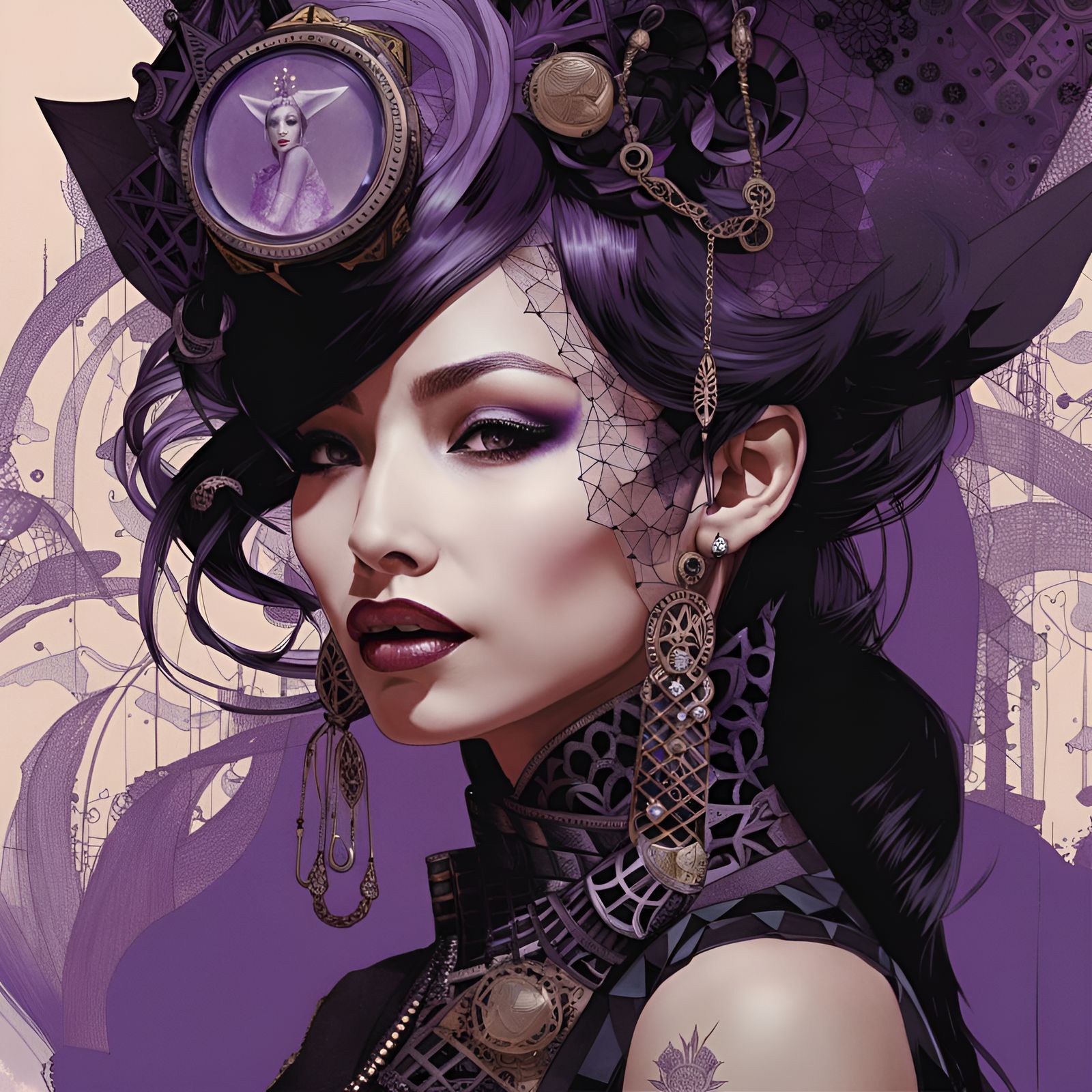 Steampunk Vampire Portrait with Bronze Filigree