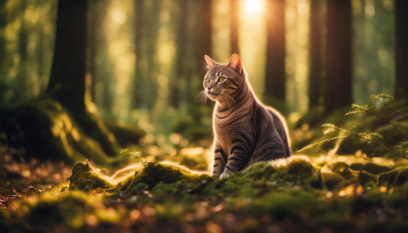 Lyran Cat Meditating in Northern Forest: Wildlife Photograph...