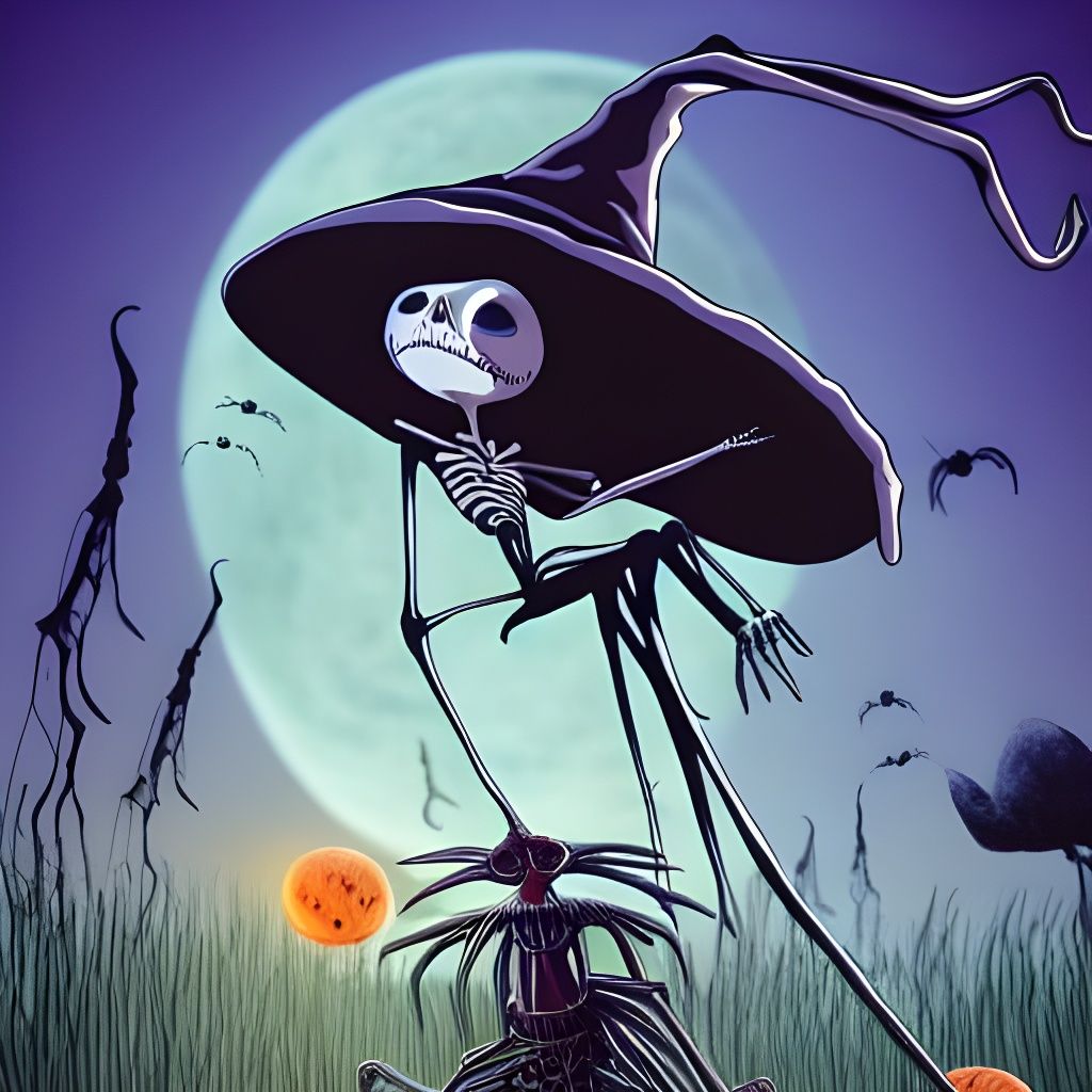 Whimsical Witch Hat on Skeleton in Anime Style