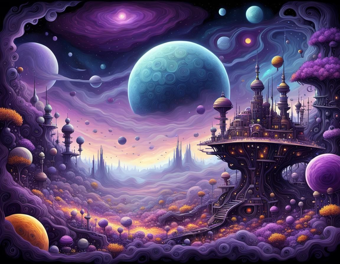 Machinarium Planet in Nebula, Kandinsky Style