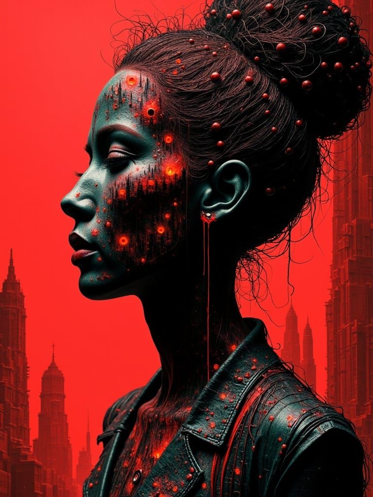 Electric Crimson Hellscape in Abstract Surrealist Style