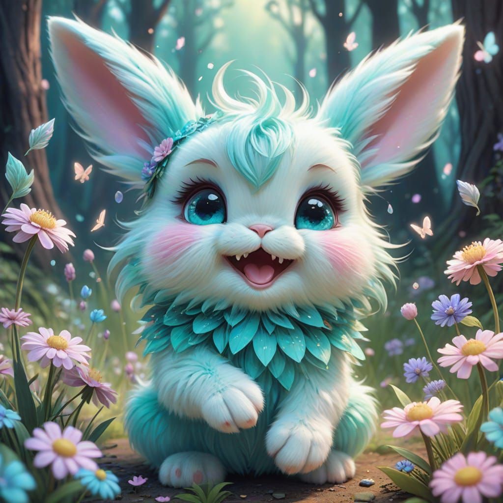 Pastel Fairy Bunny in Enchanted Forest