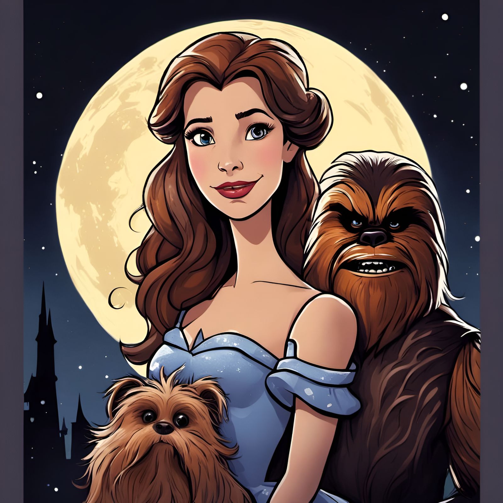 Belle and Chewbacca Portrait in Gothic Style
