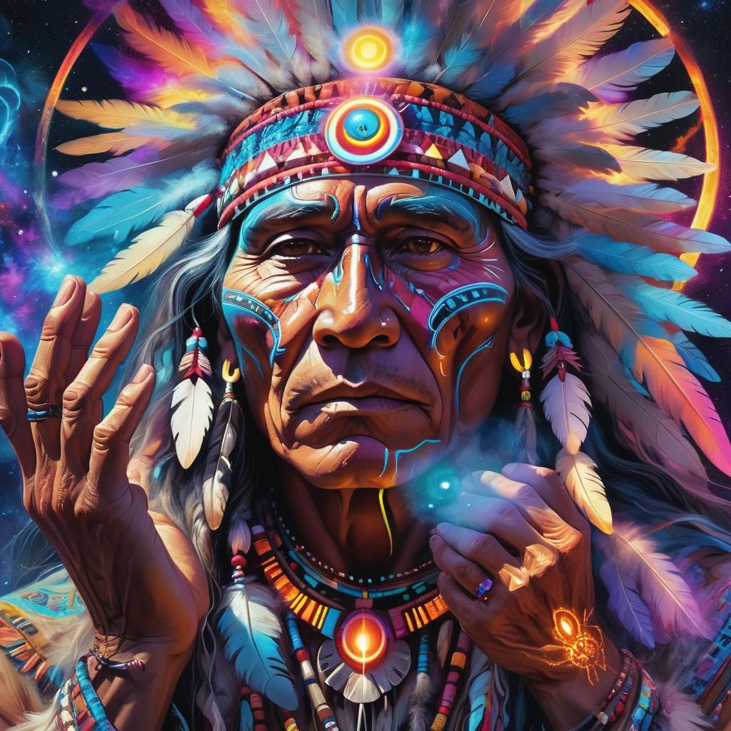 Native American Medicine Man Conjuring Great Spirit