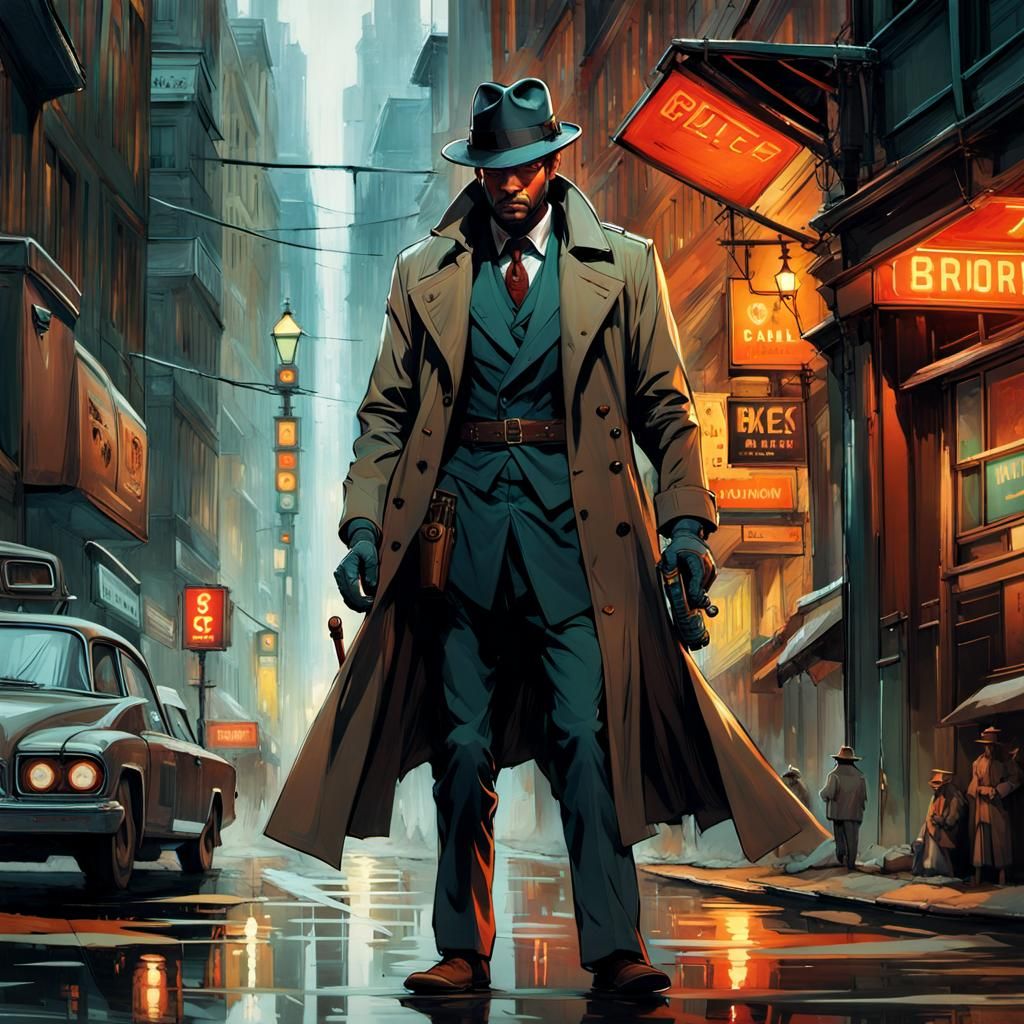 Robot Detective in Fedora, Detailed Digital Art