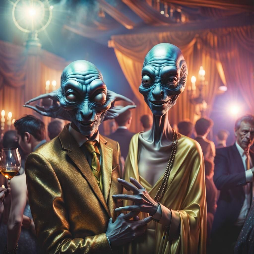 Extravagant Alien Party in Photorealistic Style