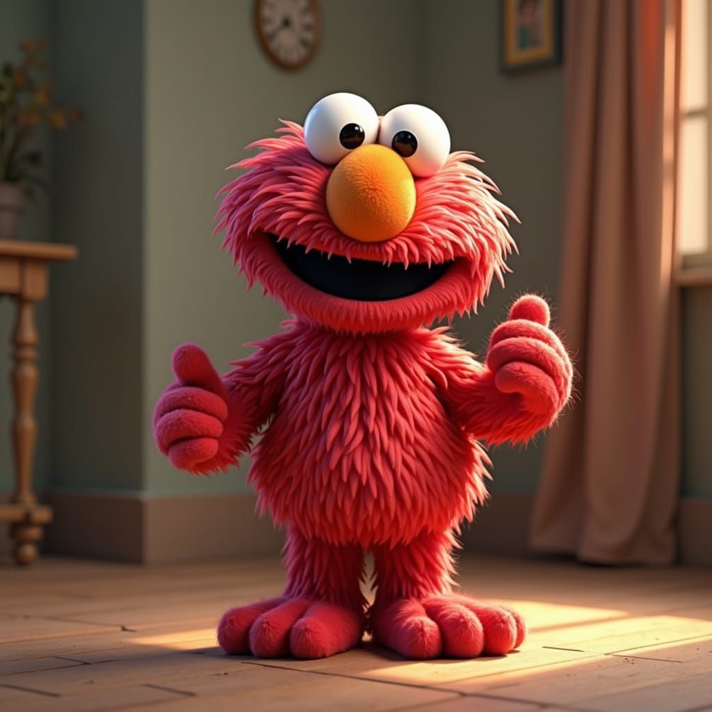 Elmo Strikes a Pose in a Vibrant Cartoon Style