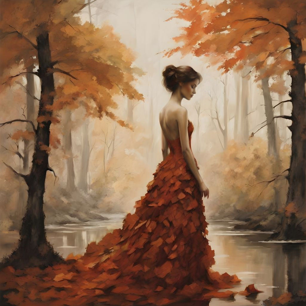 Autumn Ballgown of Paper Leaves in Fantasy Forest
