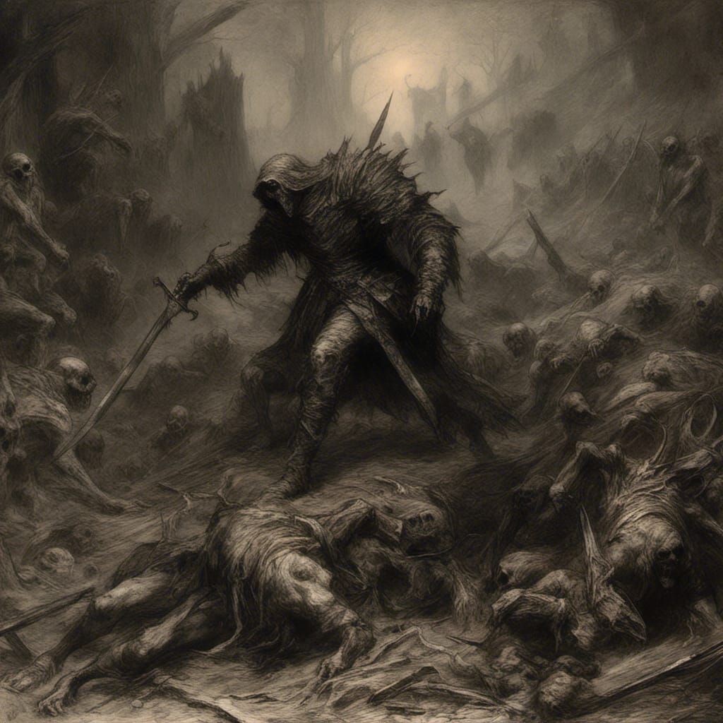 Grotesque Armored Beast With Human Head, Macabre Horror