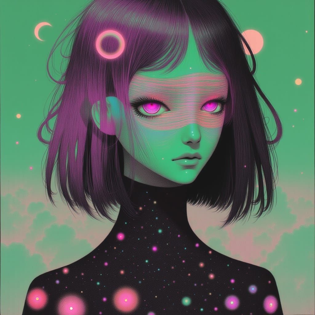 Cyberpunk Woman with Glowing Skin and Mauve Hair