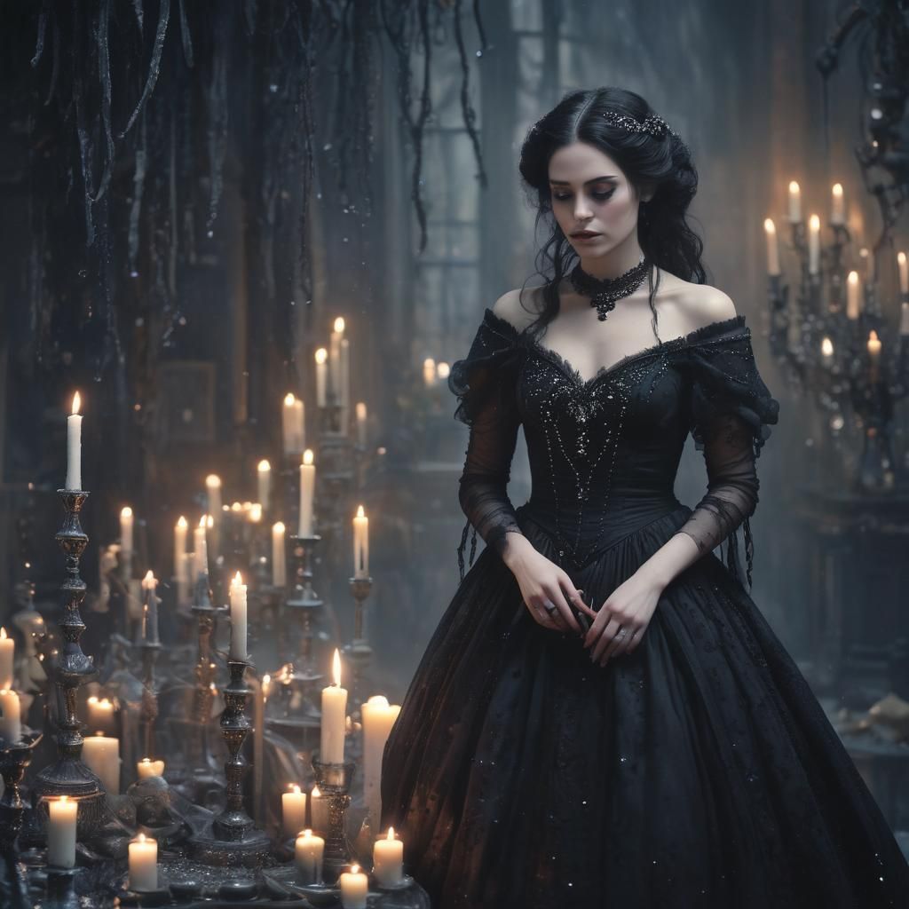Ethereal Gothic Woman in Moody Fantasy Lighting