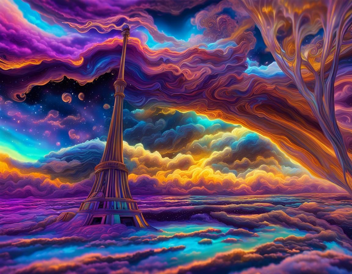 Glowing Car in Cosmic Surrealism Landscape