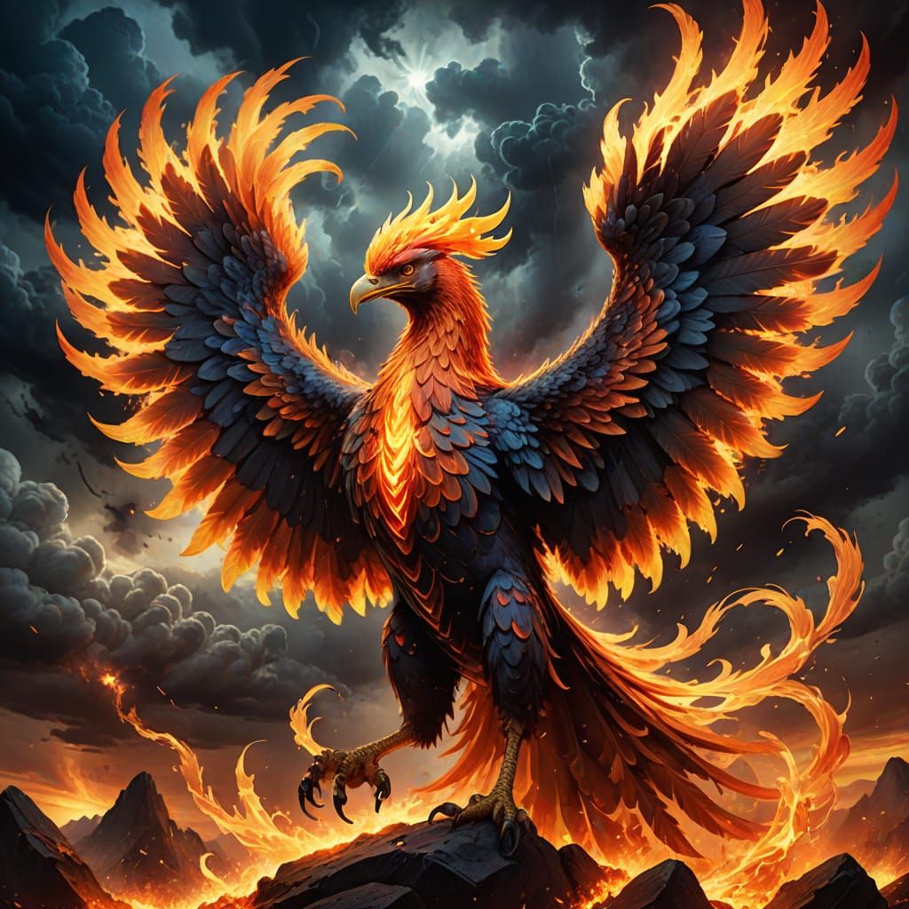 Majestic Phoenix Rising in Golden Flames