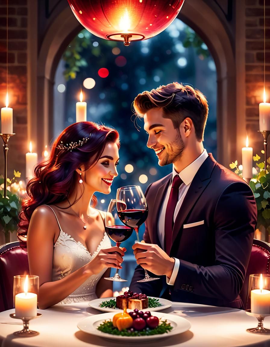 Romantic Candlelit Dinner in Watercolour Style