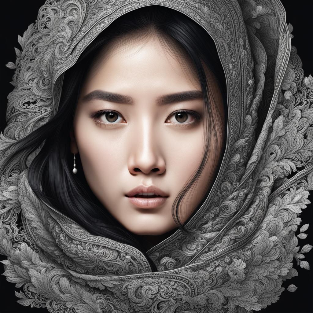 Beautiful Asian Woman's Hyperdetailed Photorealistic Portrai...