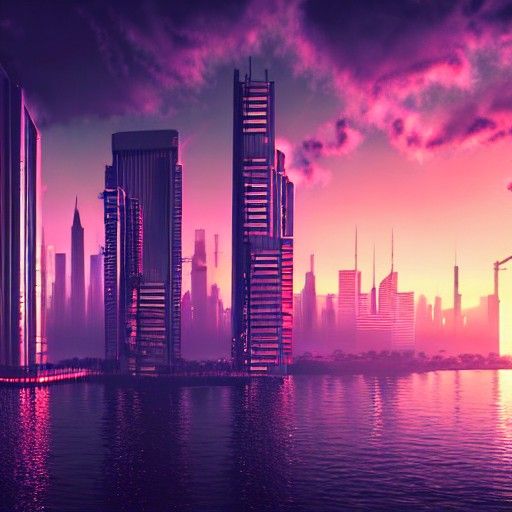 Cyberpunk Mansion Cityscape at Sunset in 8K