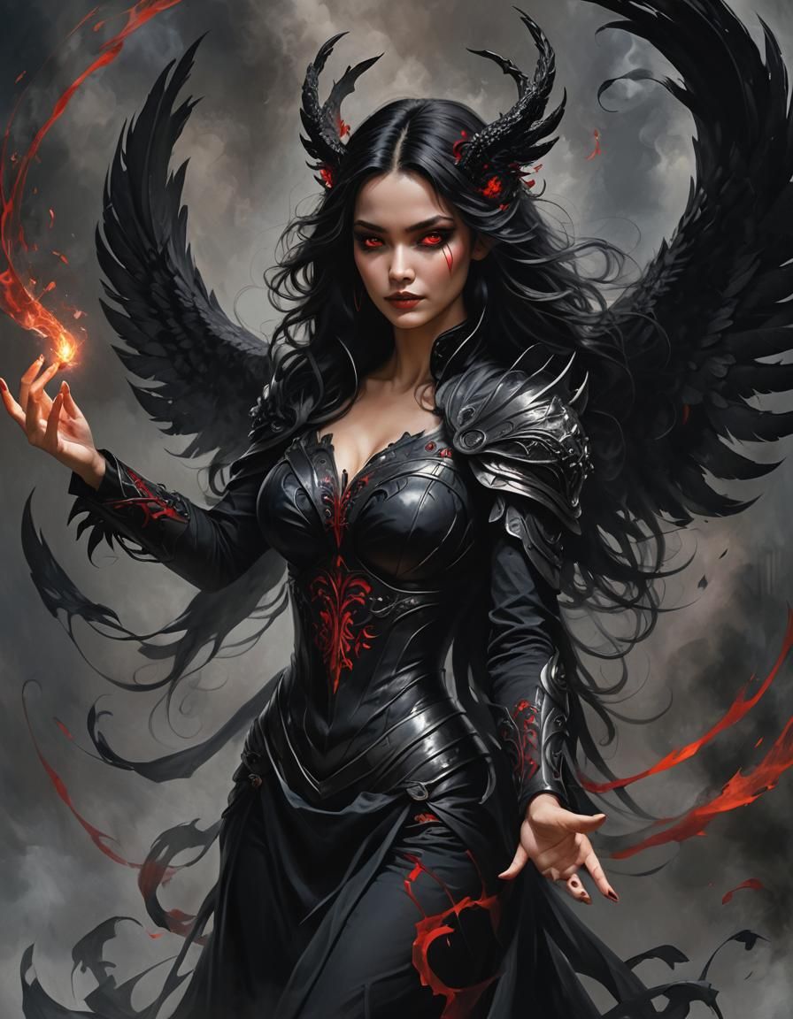 Fallen Angel Sorceress with Black Magic, Hyperrealism