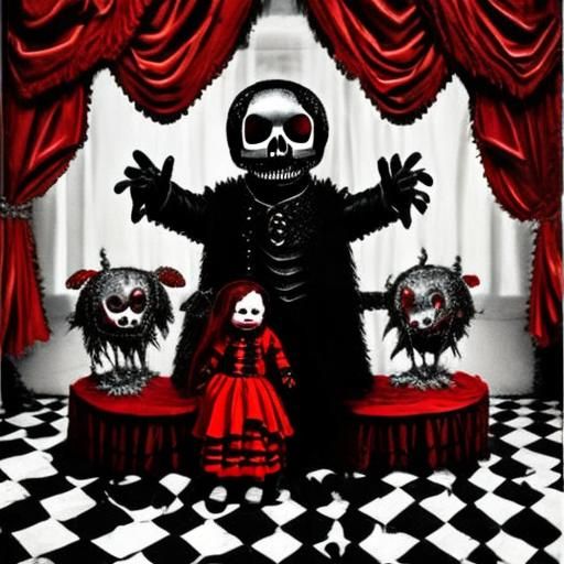 Death Whispering to a Child in Rococo-Horrorcore Style