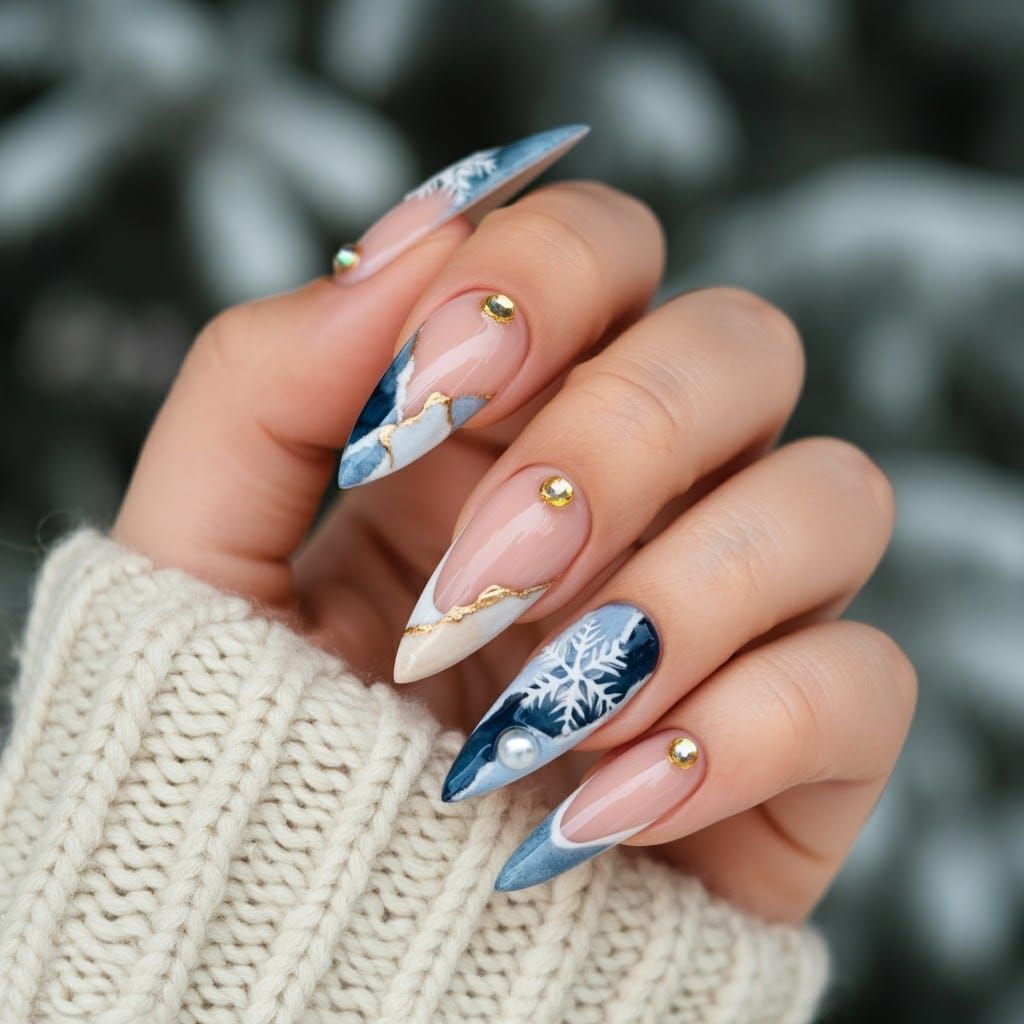 Elegant Winter Nail Art with Abstract Designs