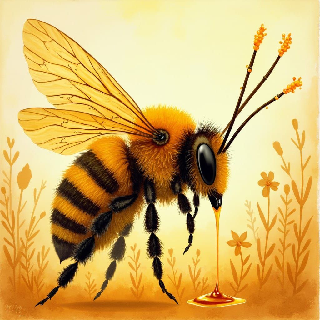 Whimsical Giant Bee in Warm Golden Light