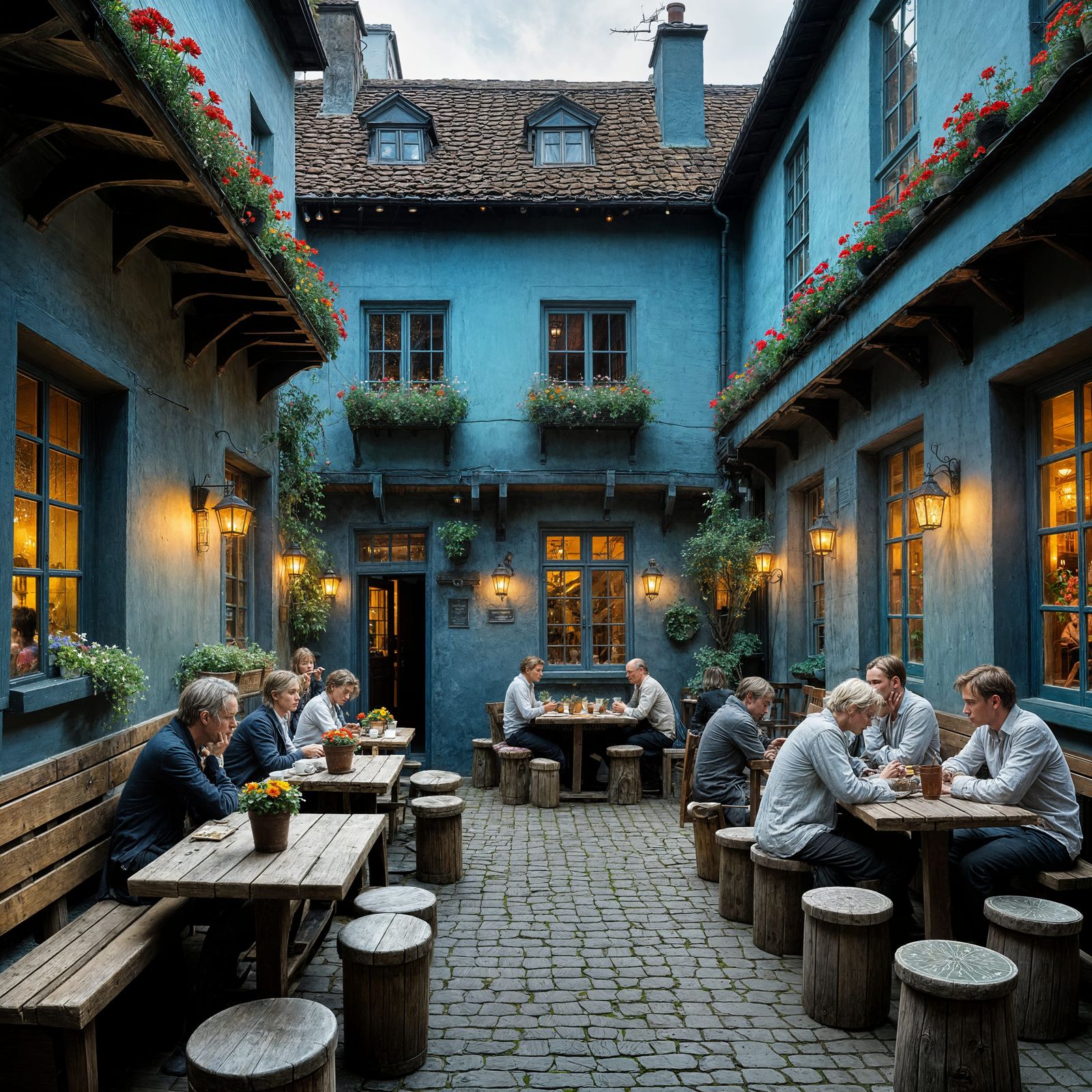 Enchanted Courtyard Restaurant Scene in Detailed Style