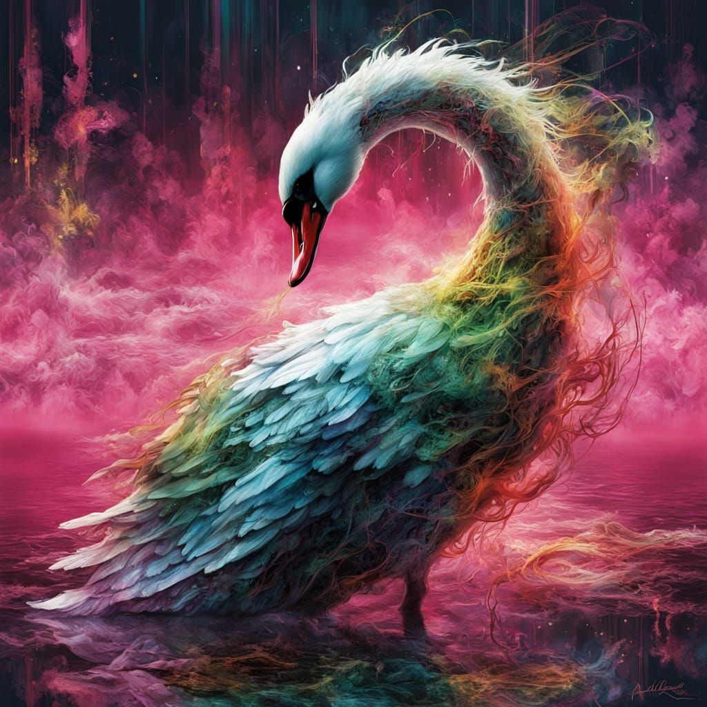 Ethereal Swan on Mirror Lake in Mist