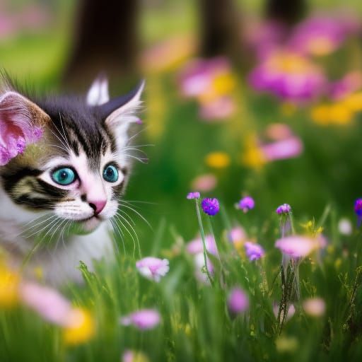 High Gothic Kitten in Magical Flower Meadow