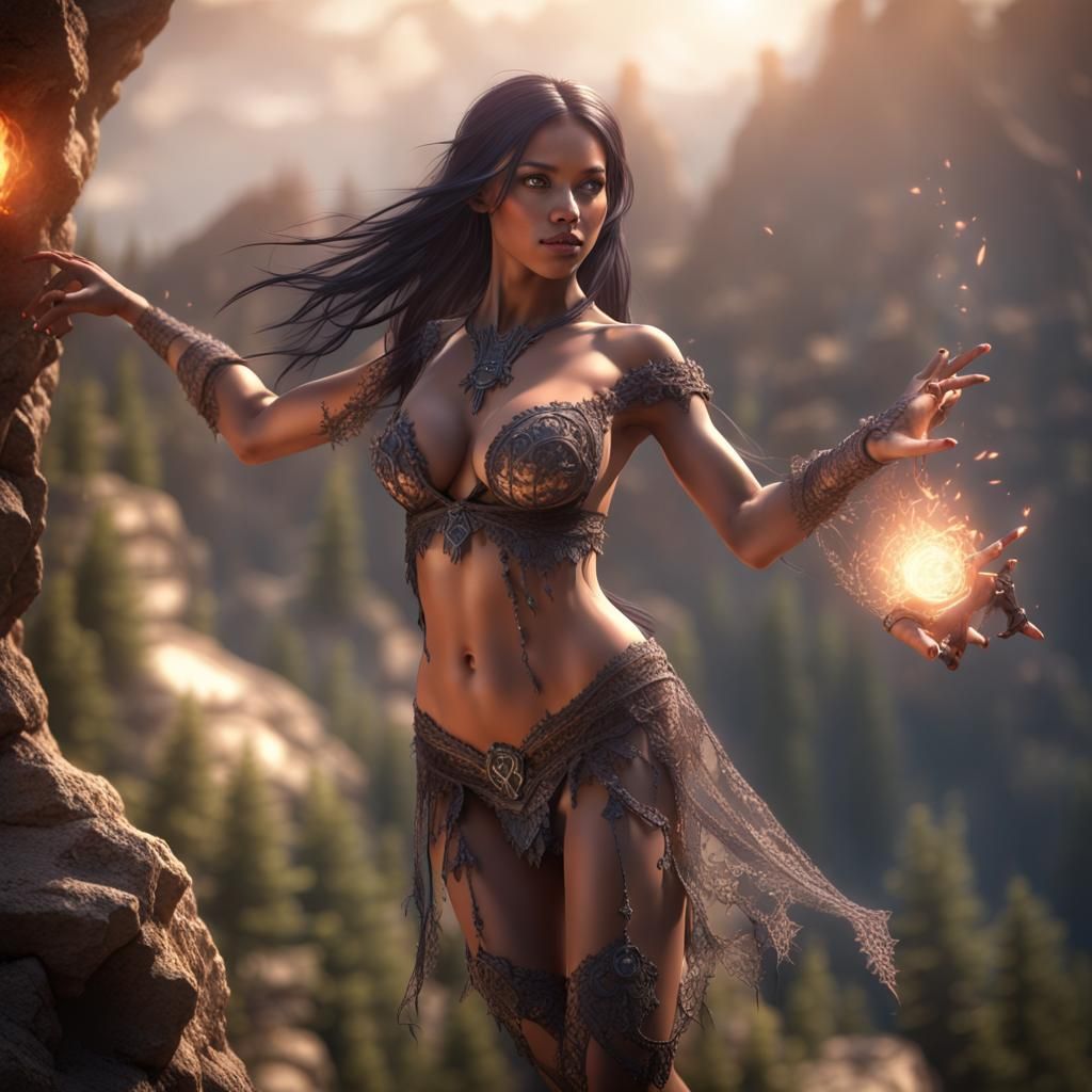 Sorceress Casting Spell in Ornate Fantasy World