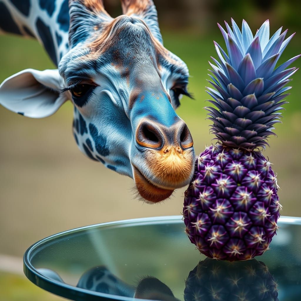 Blue Giraffe and Purple Pineapple Close-Up