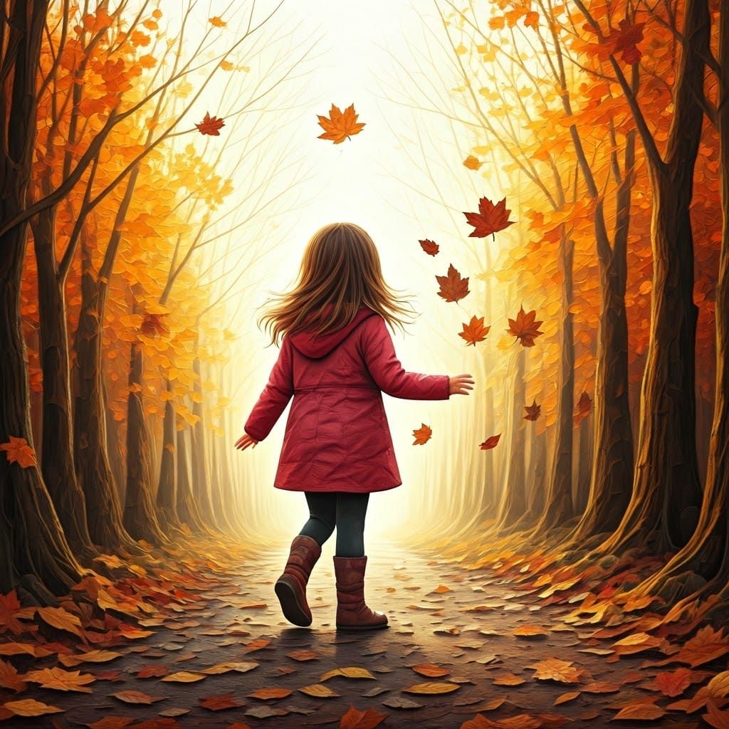 Joyful Autumn Girl in Glued Paper Art