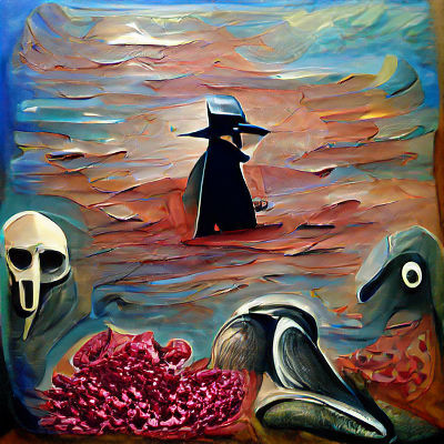 Plague Doctor in Coral Reef, Oil on Canvas