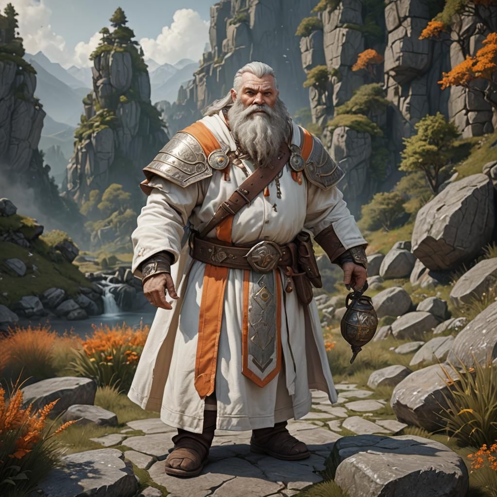 Dwarven Cleric in Stony Landscape: Digital Matte Painting
