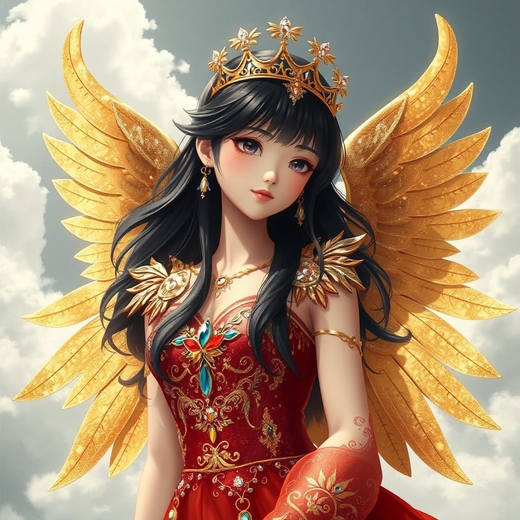 Glittering Angel in Golden Light: 3D Anime Art