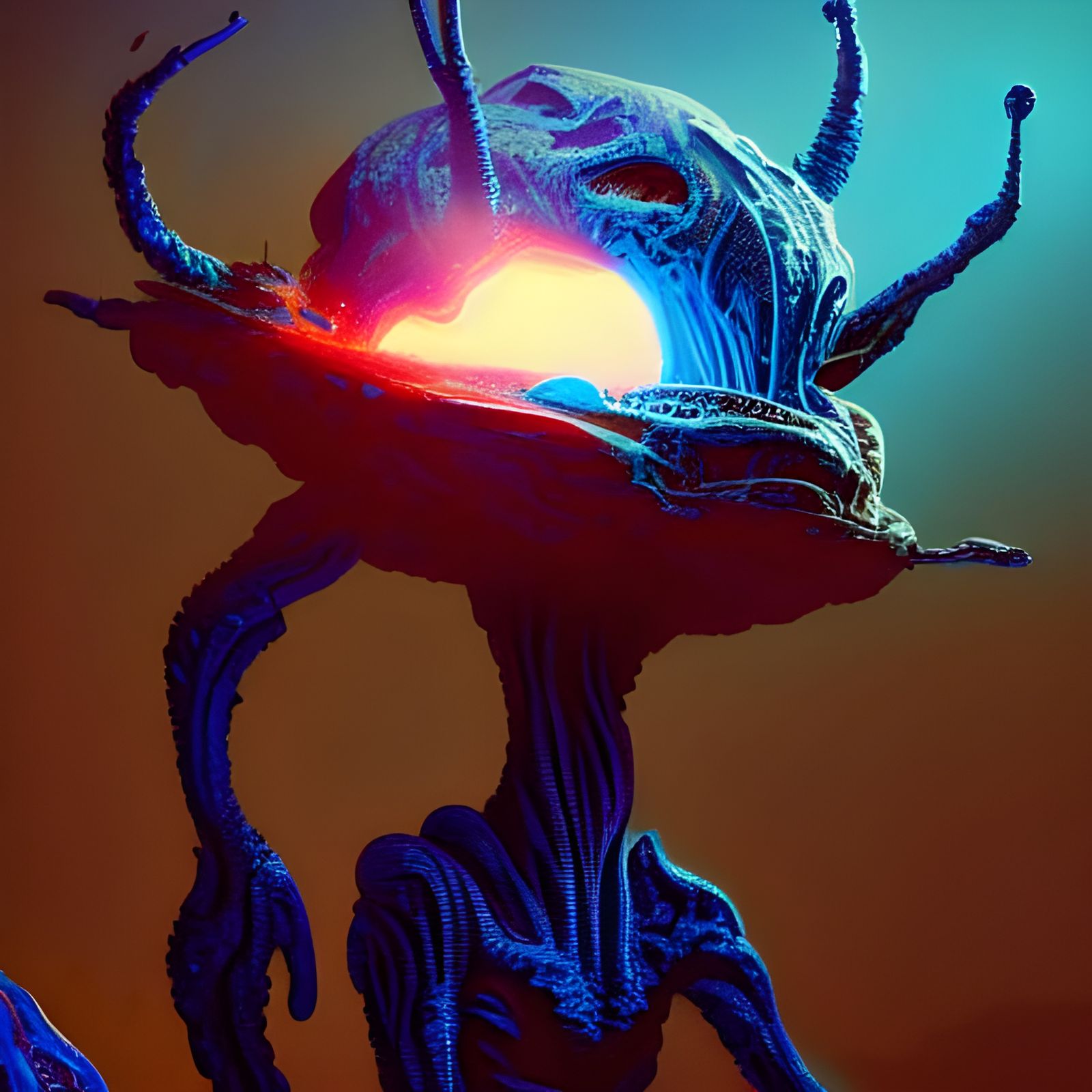 Molten Space Rock Alien with Glowing Veins