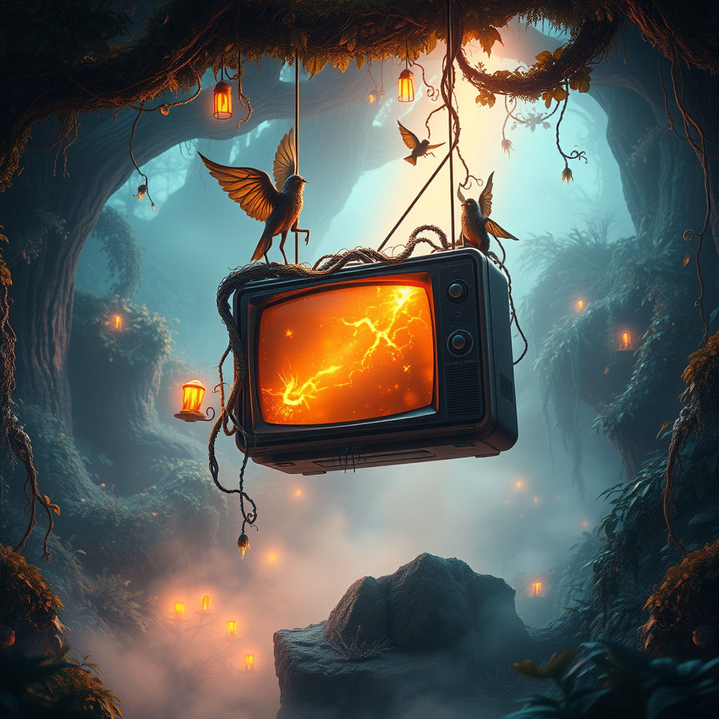 Mystical Television in Dreamlike Environment as Digital Art