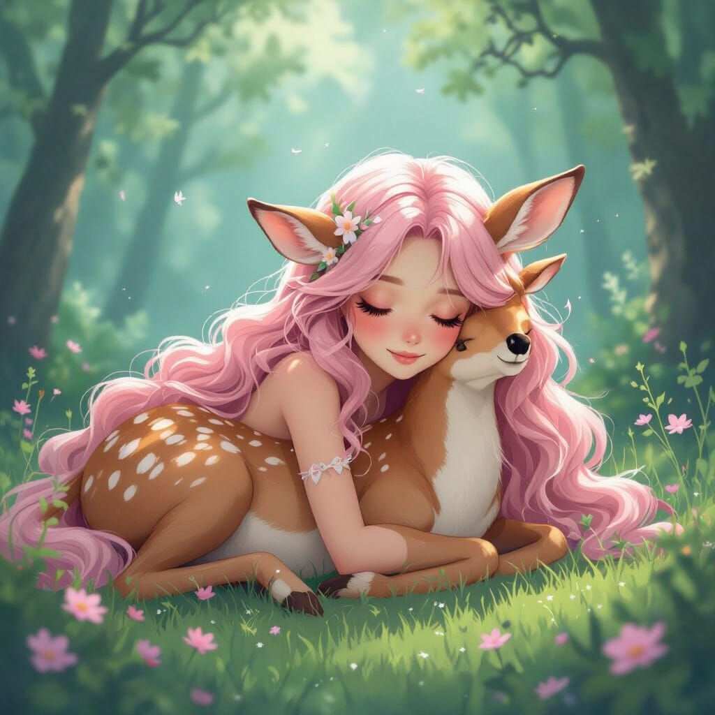 Ethereal Centaur Girl with Pink Hair in Dreamy Style