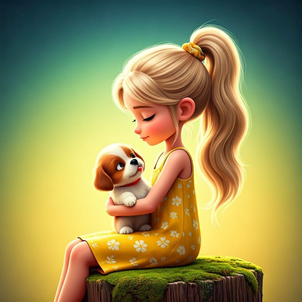 Girl with Puppy: Pixar-Inspired 3D Digital Art