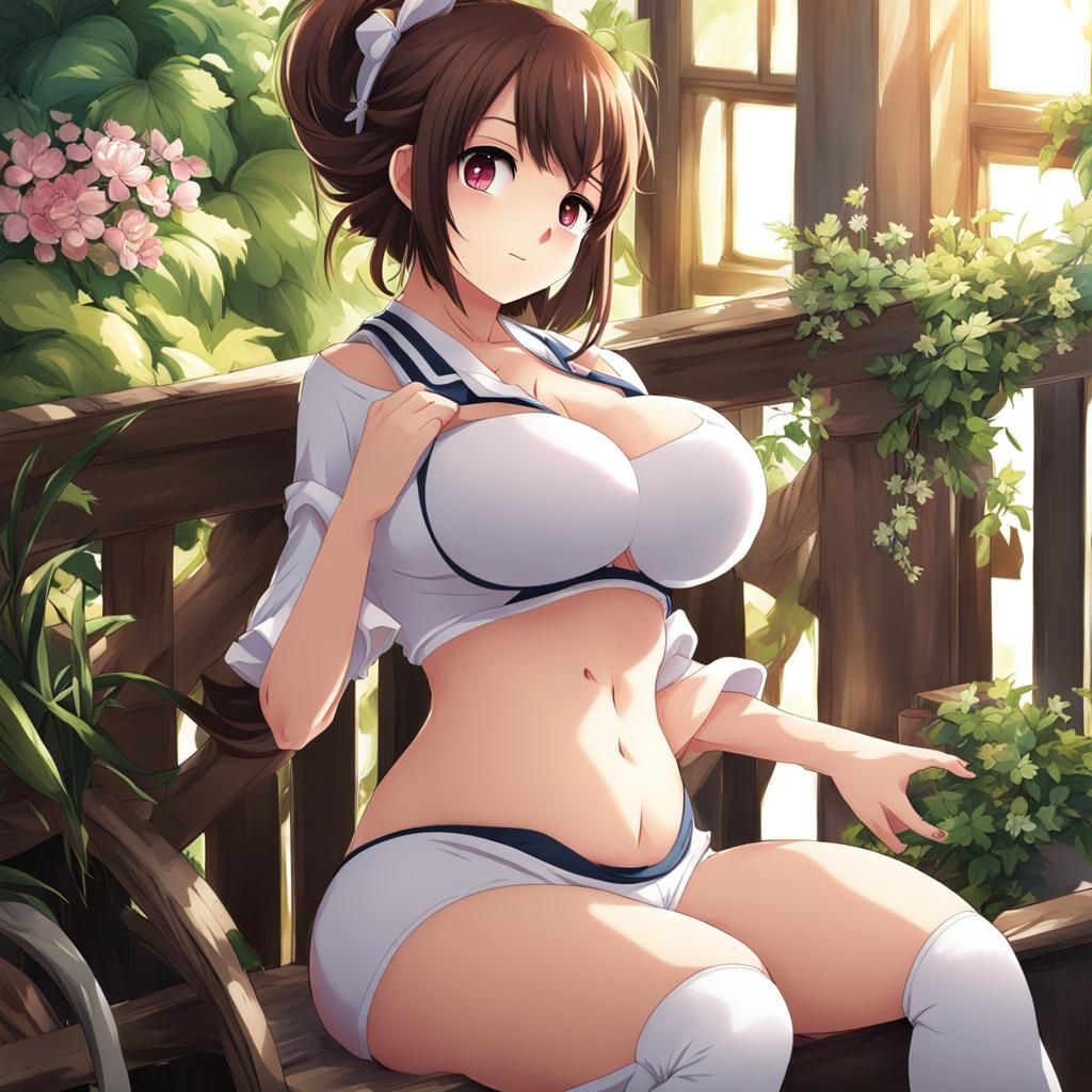 Cute Anime Woman with Exaggerated Proportions